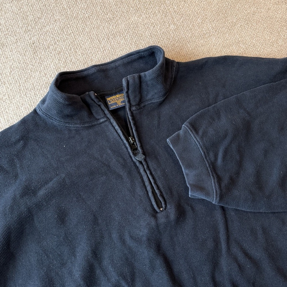 Woolrich Mens XXL Pullover Sweater Black‎ Quarter Zip Heavyweight Pullover